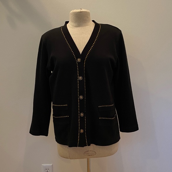 Cathy Daniels Womens Classic  Black Cardigan w Gold Buttons & Detailing / Size S - Picture 2 of 13